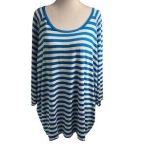 Michael Kors Blue & White Stripe Business Casual Everyday Blouse 2X